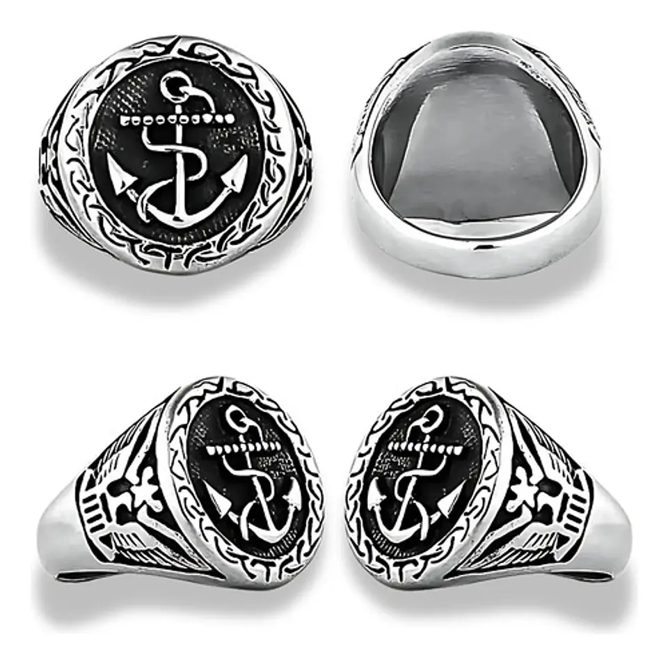 Anillo Acero Inoxidable Ancla Militar U.s Color Plata Hombre 2