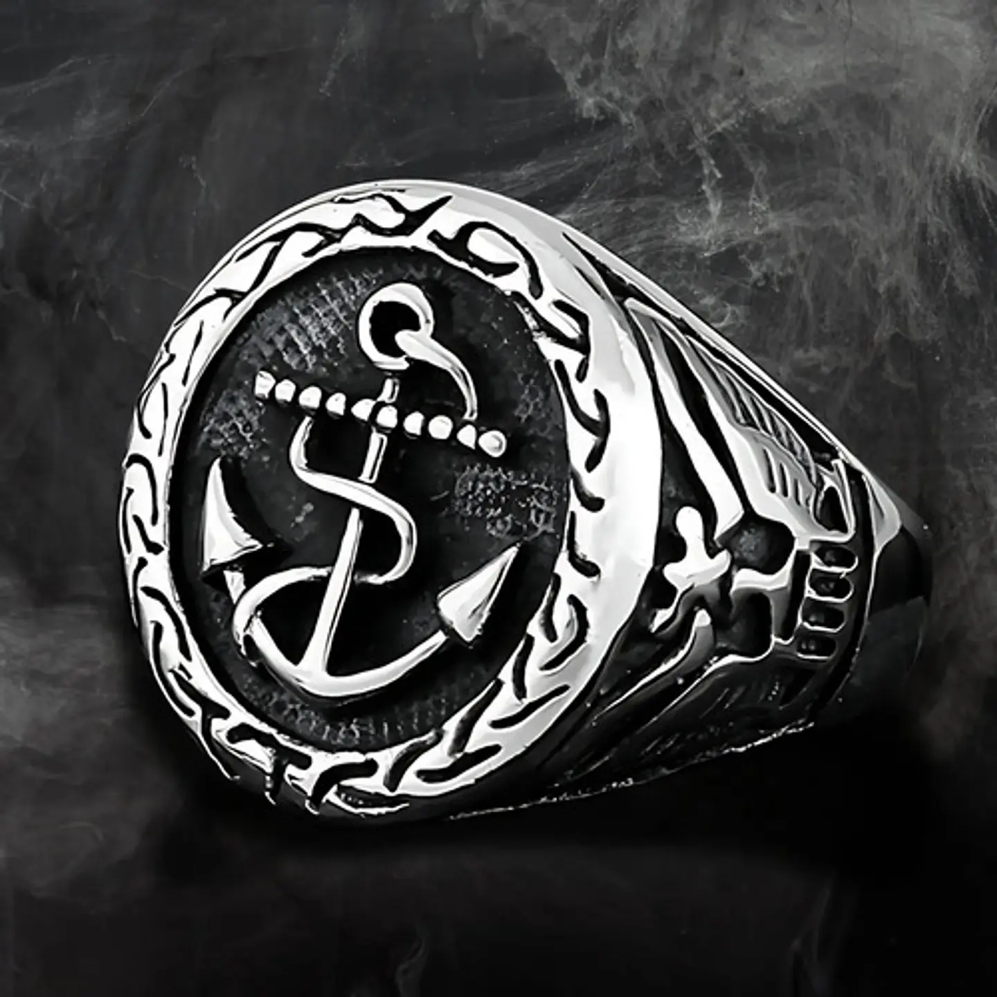 Anillo Acero Inoxidable Ancla Militar U.s Color Plata Hombre 6