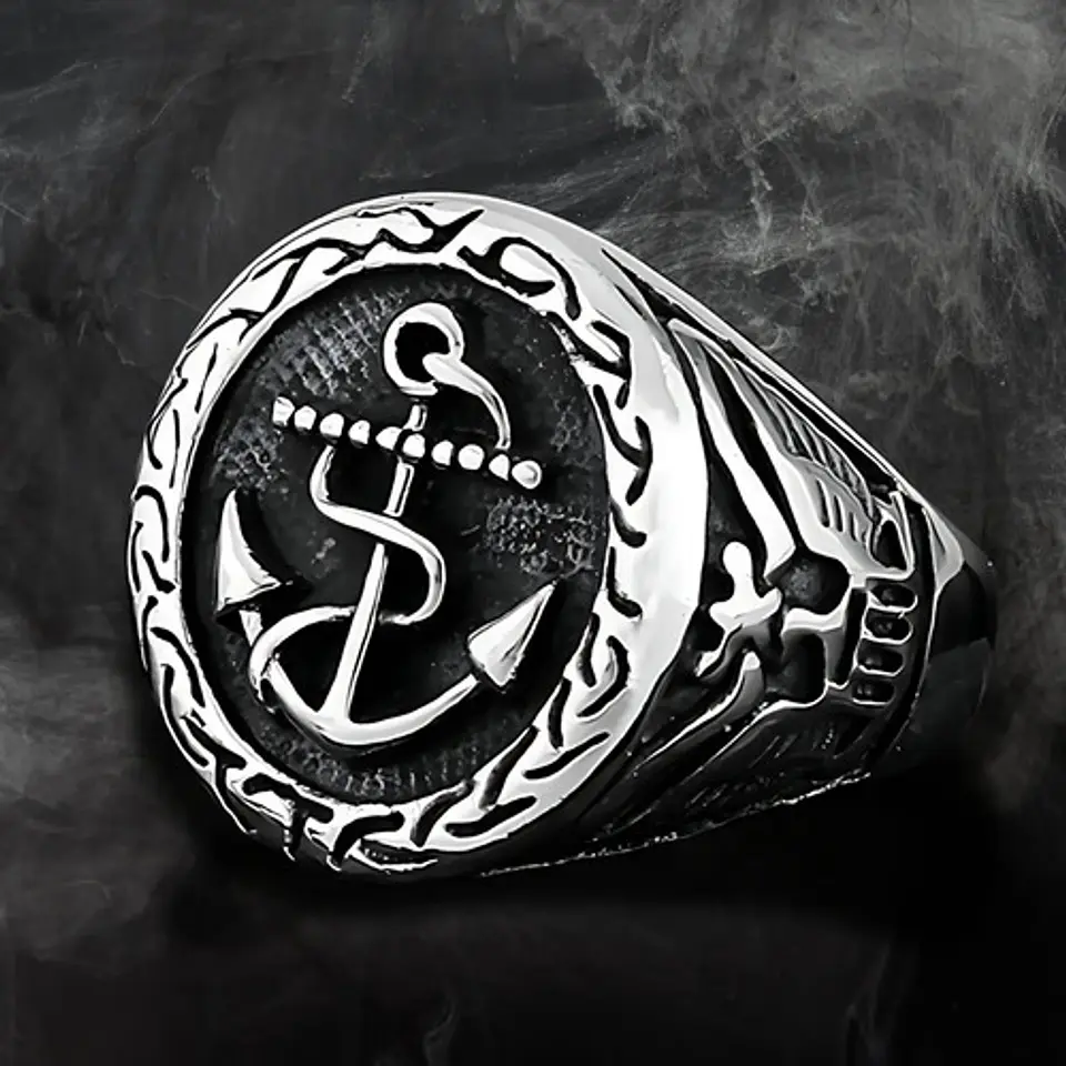 Anillo Acero Inoxidable Ancla Militar U.s Color Plata Hombre 6