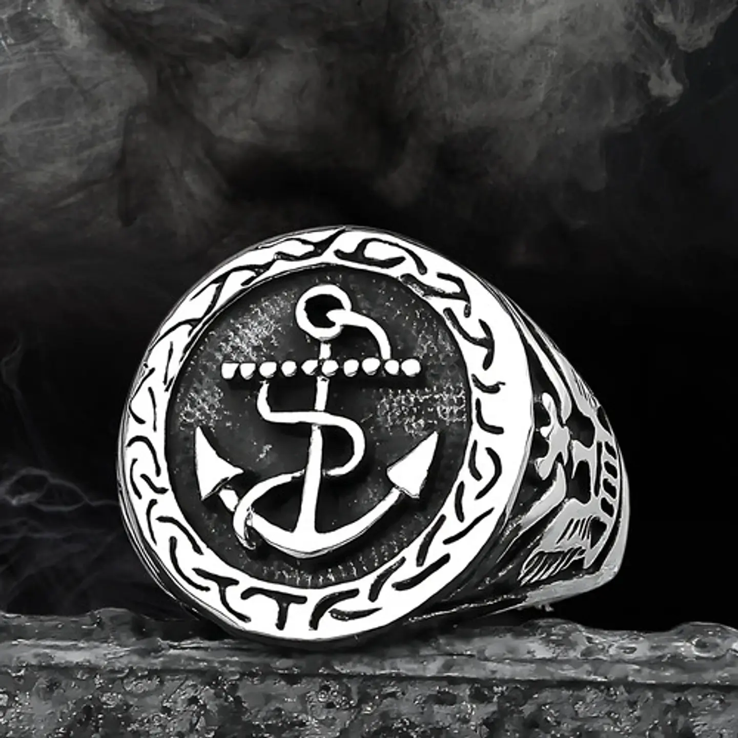 Anillo Acero Inoxidable Ancla Militar U.s Color Plata Hombre 8