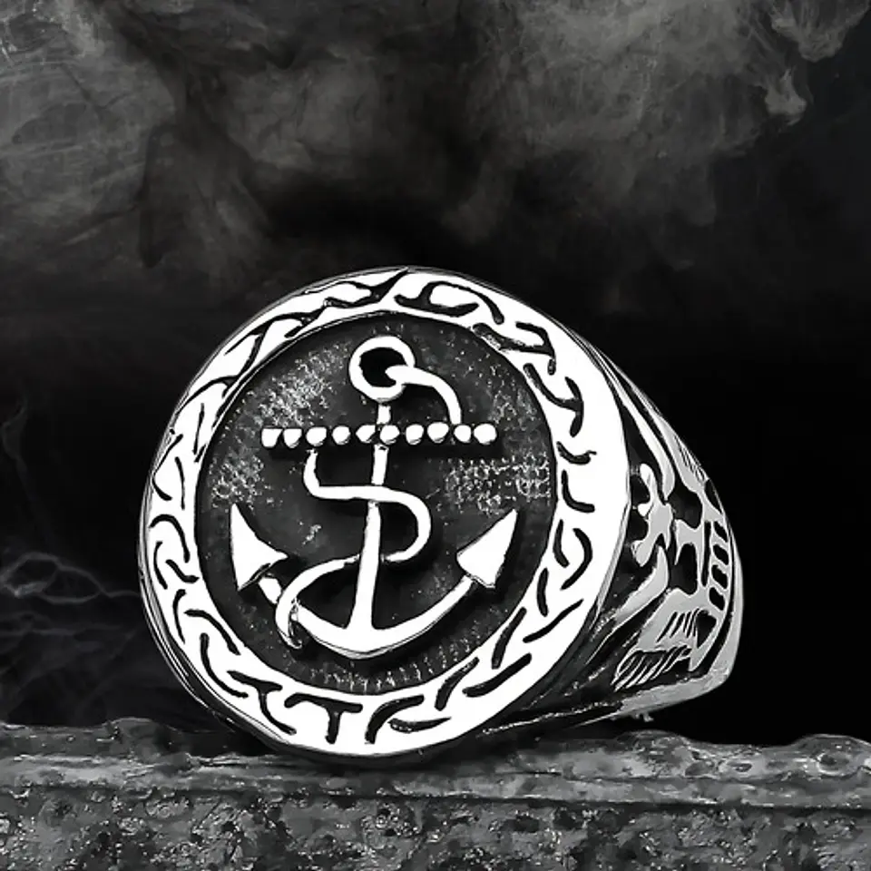 Anillo Acero Inoxidable Ancla Militar U.s Color Plata Hombre 8