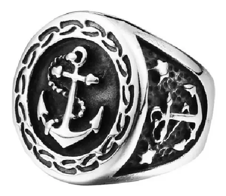 Anillo Acero Inoxidable Ancla Militar U.s Color Plata Hombre 11