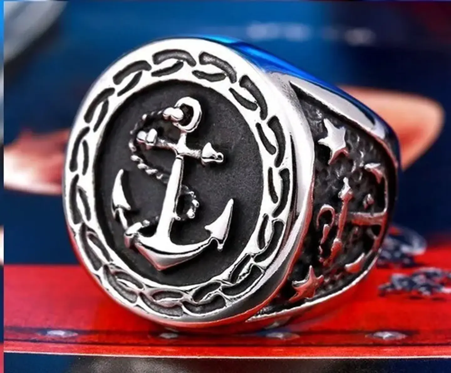 Anillo Acero Inoxidable Ancla Militar U.s Color Plata Hombre 12