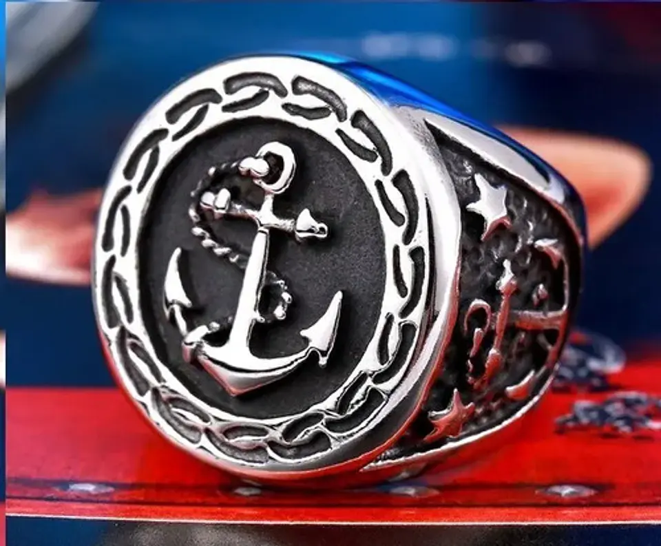 Anillo Acero Inoxidable Ancla Militar U.s Color Plata Hombre 12