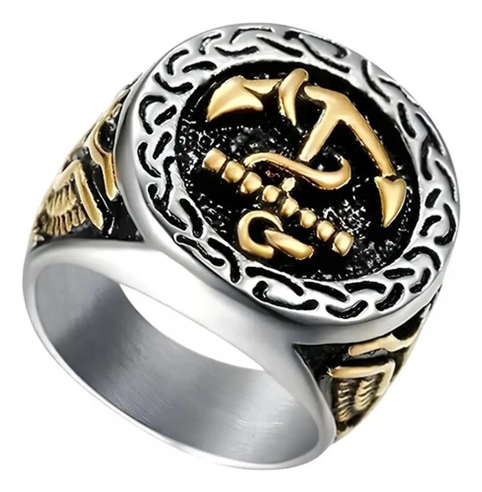 Anillo Acero Inoxidable Ancla Militar U.s Color Plata Hombre 18