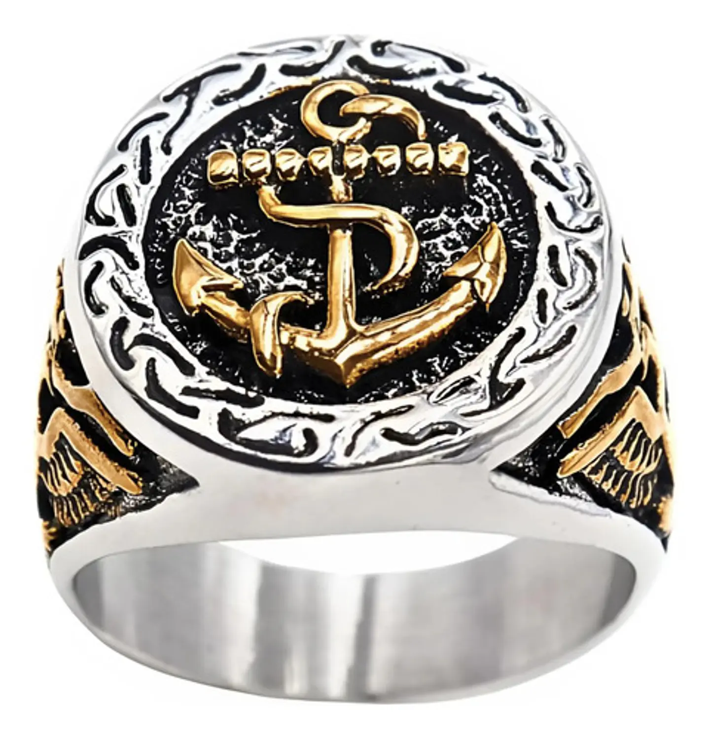 Anillo Acero Inoxidable Ancla Militar U.s Color Plata Hombre 19