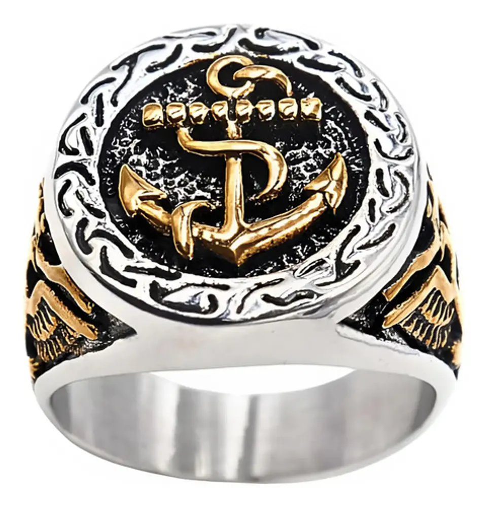Anillo Acero Inoxidable Ancla Militar U.s Color Plata Hombre 19