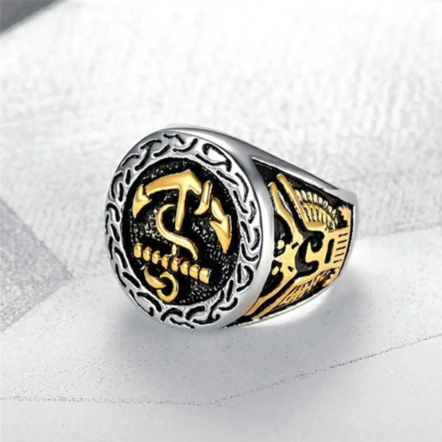 Anillo Acero Inoxidable Ancla Militar U.s Color Plata Hombre 20