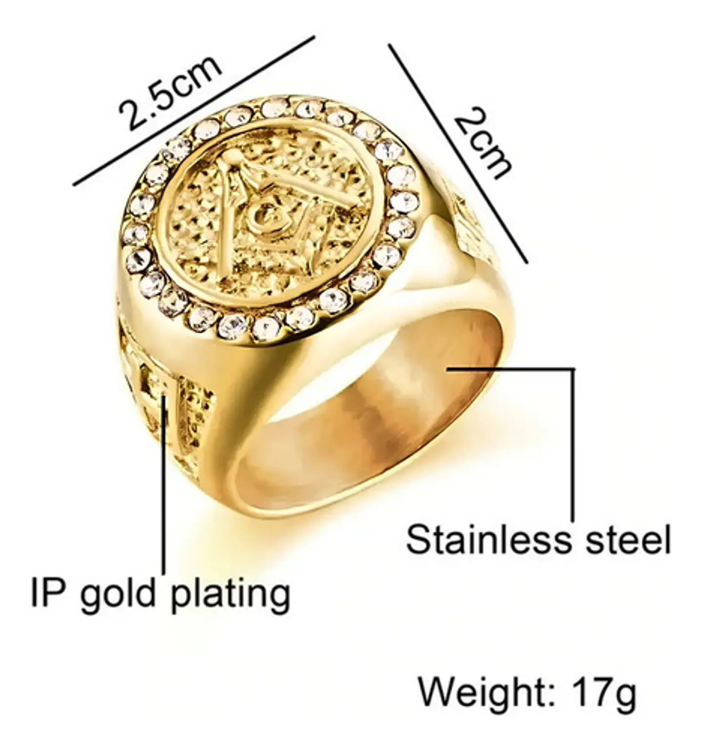 Anillo Acero Inoxidable Mason Masoneria Color Oro Hombre 2