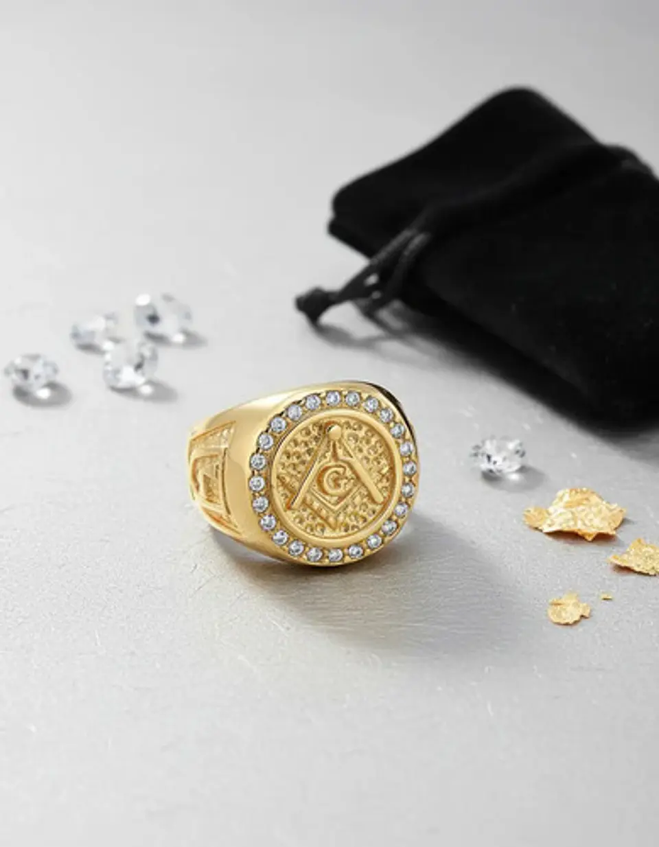 Anillo Acero Inoxidable Mason Masoneria Color Oro Hombre 4