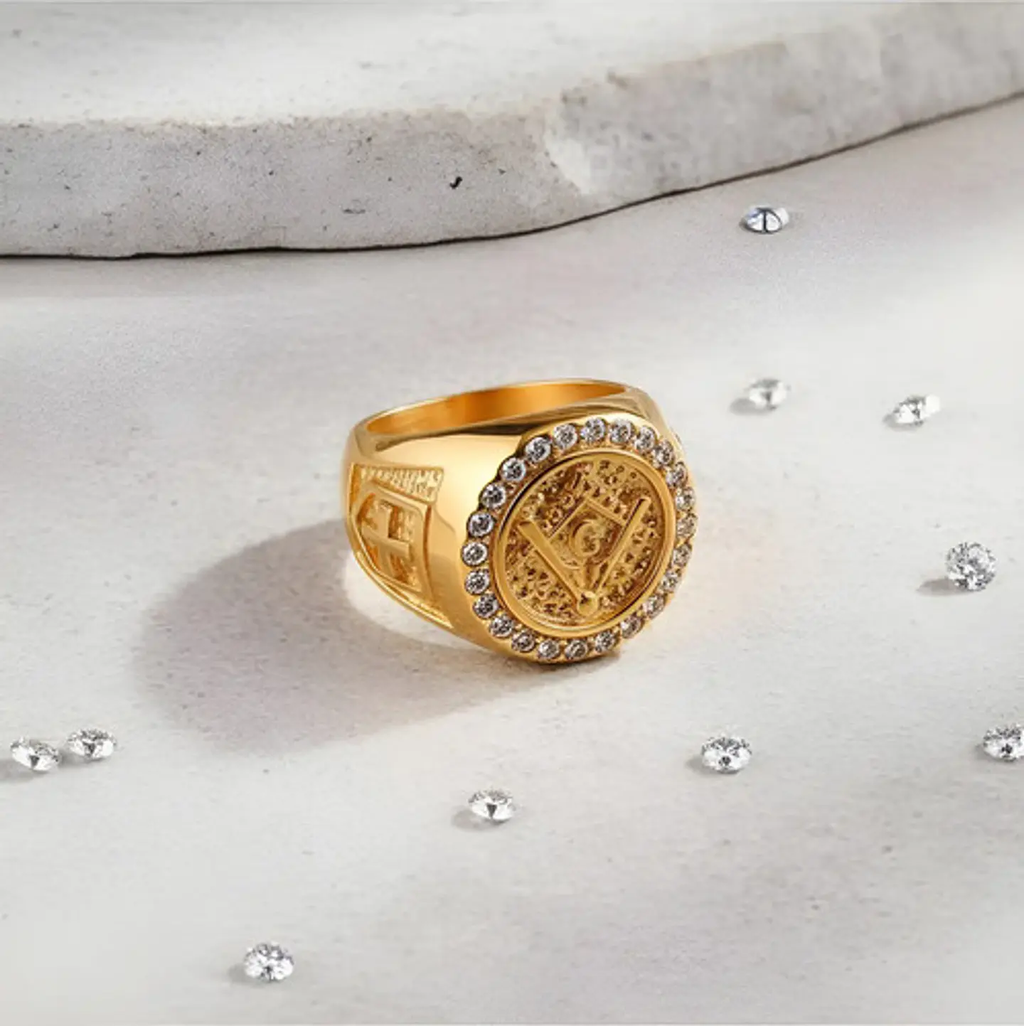 Anillo Acero Inoxidable Mason Masoneria Color Oro Hombre 6