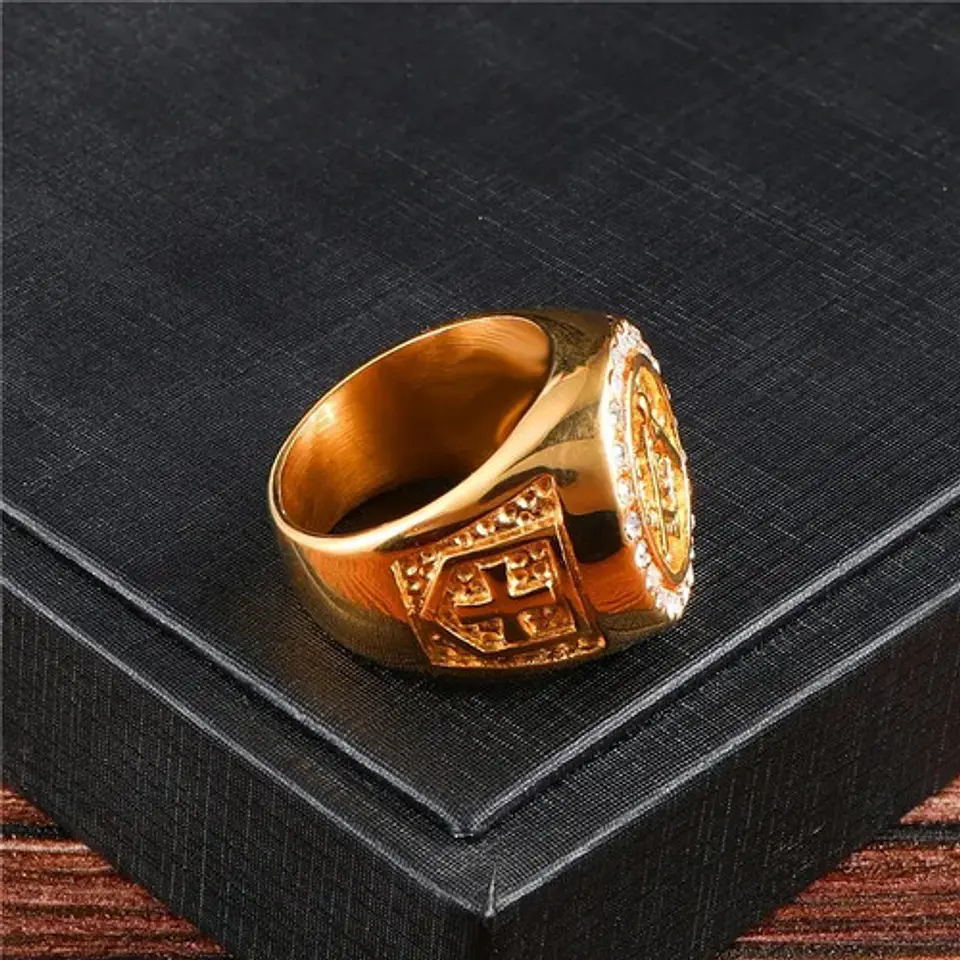 Anillo Acero Inoxidable Mason Masoneria Color Oro Hombre 10