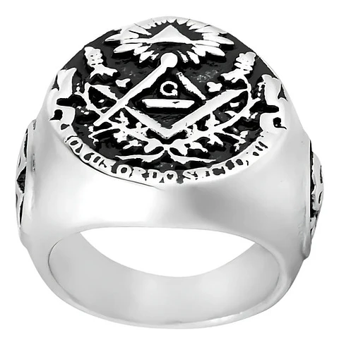 Anillo Para Hombre De Acero Color Plata Simbolo Mason Cráneo