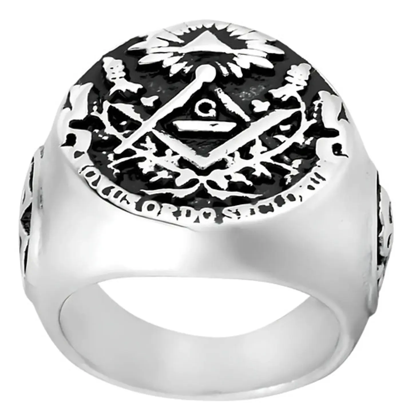 Anillo Para Hombre De Acero Color Plata Simbolo Mason Cráneo 2