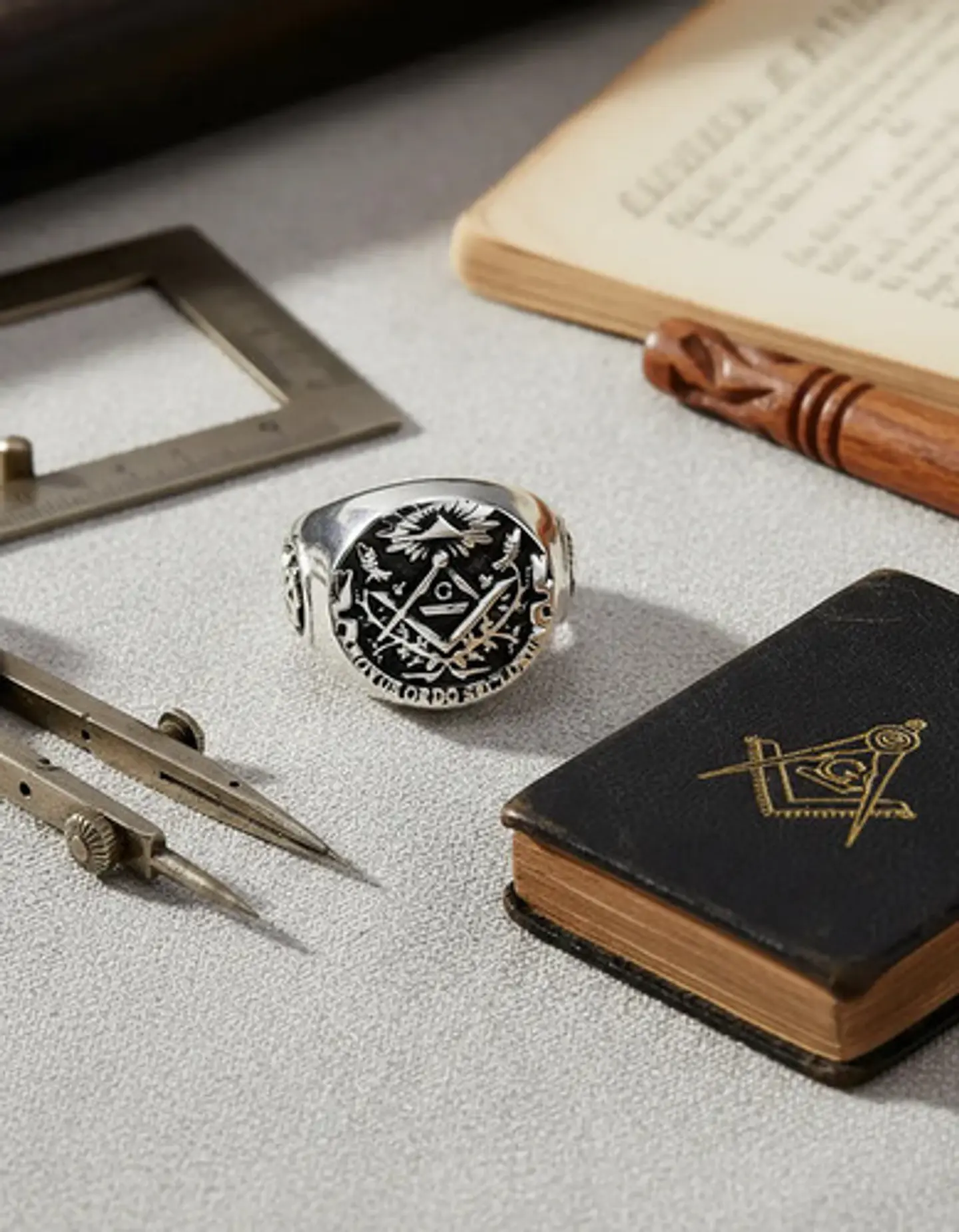 Anillo Para Hombre De Acero Color Plata Simbolo Mason Cráneo 4