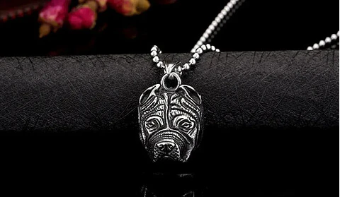 Collar Color Plata Pitbull Para Hombre