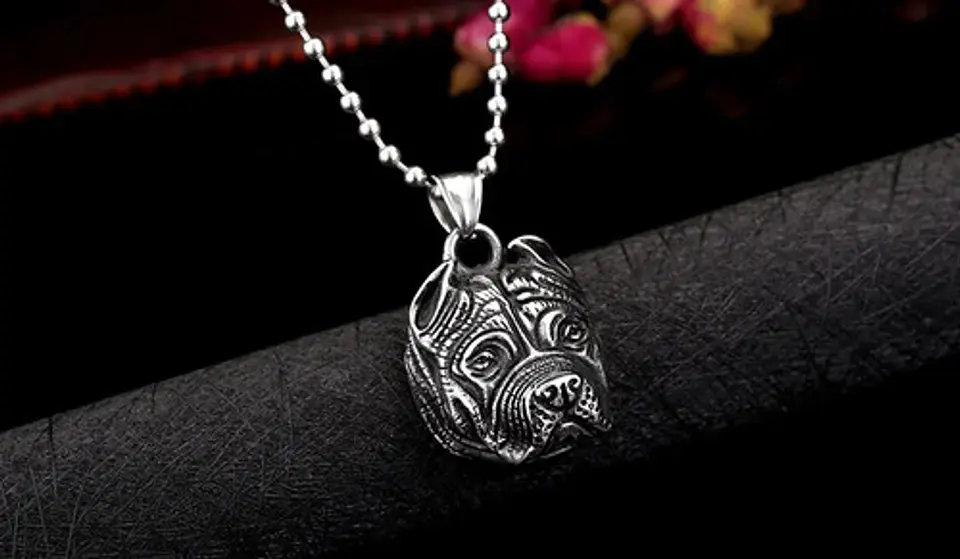 Collar Color Plata Pitbull Para Hombre 3