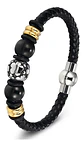 Brazalete Pulsera Cuero Acero Inoxidable Color Negro Hombre - Miniatura 1