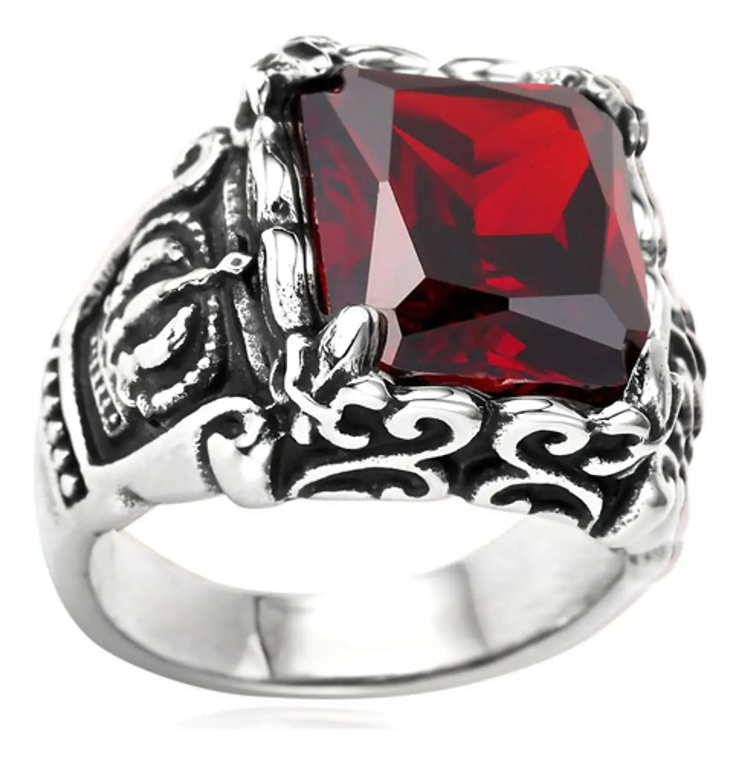 Anillo Corona Piedra Cz Color Plata Acero Inoxidable Hombre 1
