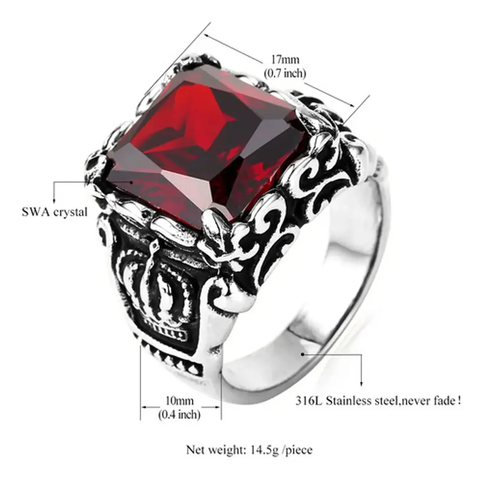 Anillo Corona Piedra Cz Color Plata Acero Inoxidable Hombre 2