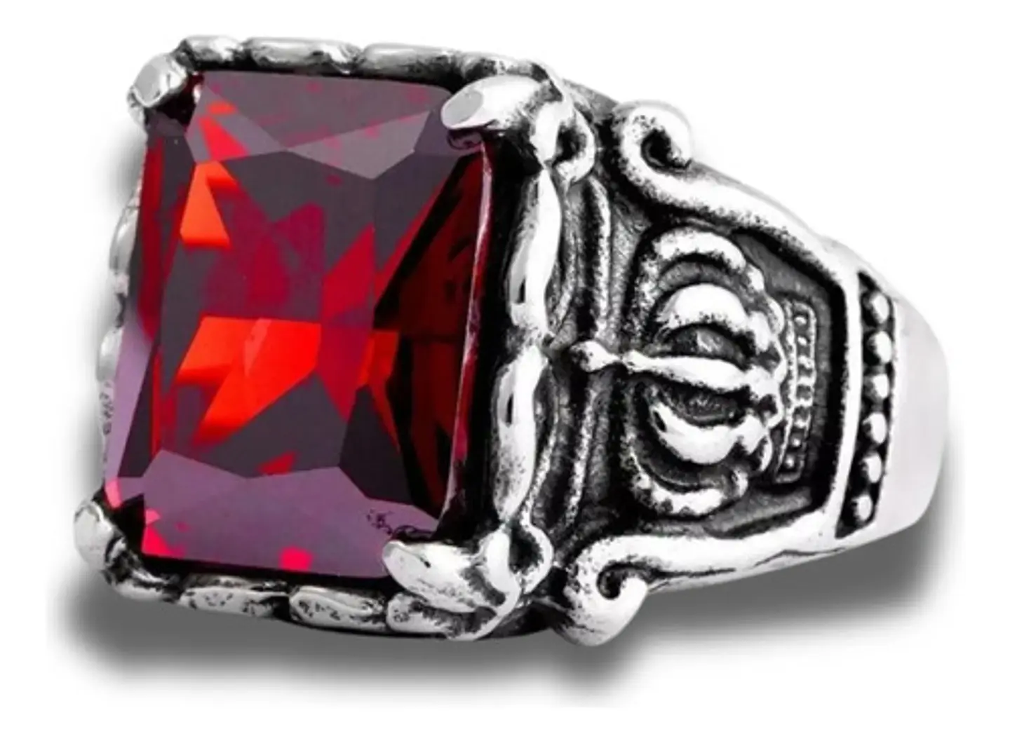 Anillo Corona Piedra Cz Color Plata Acero Inoxidable Hombre 3