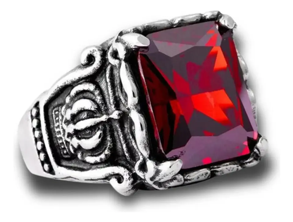 Anillo Corona Piedra Cz Color Plata Acero Inoxidable Hombre 4