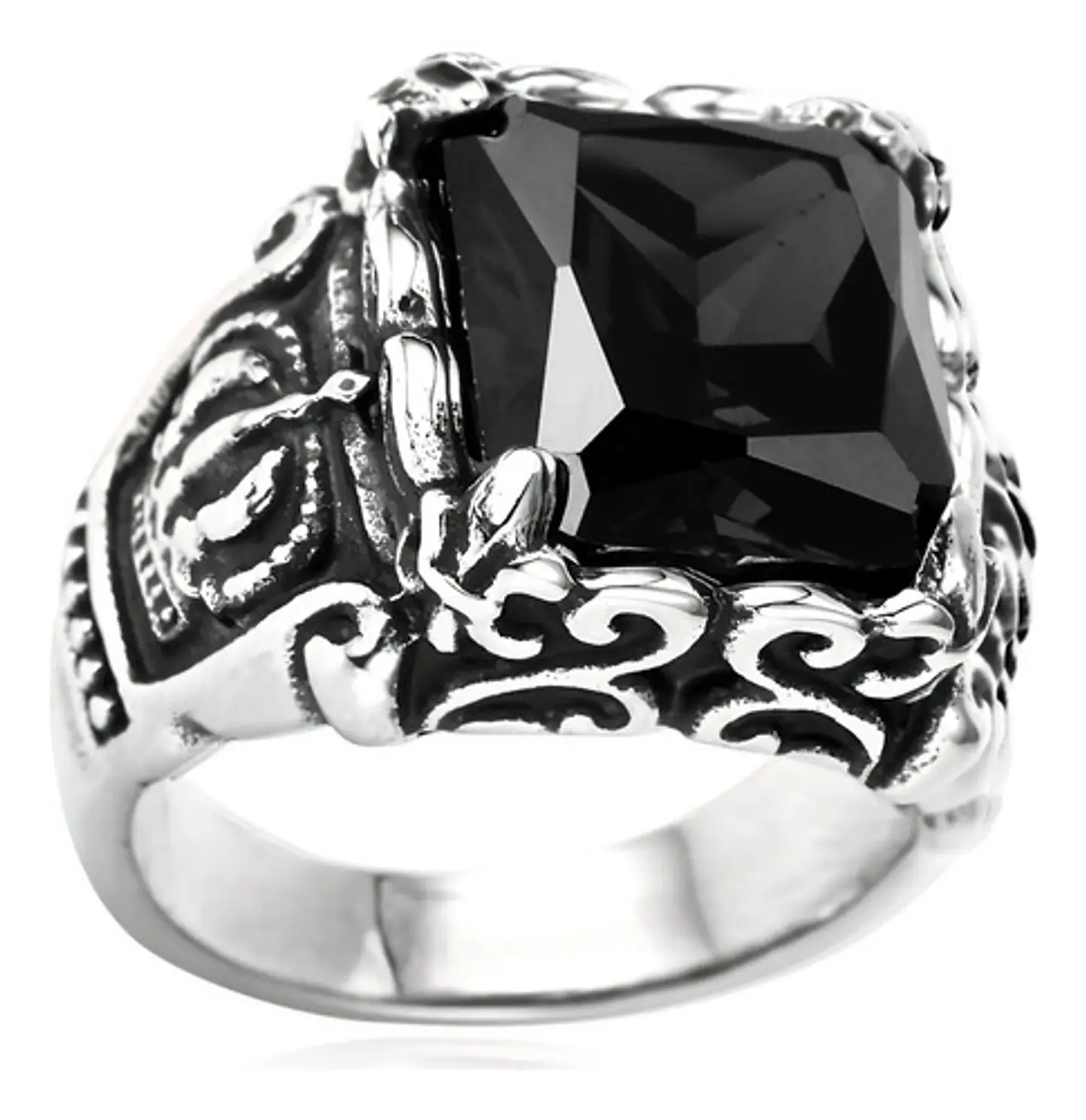 Anillo Corona Piedra Cz Color Plata Acero Inoxidable Hombre 10