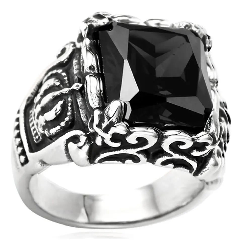 Anillo Corona Piedra Cz Color Plata Acero Inoxidable Hombre 10