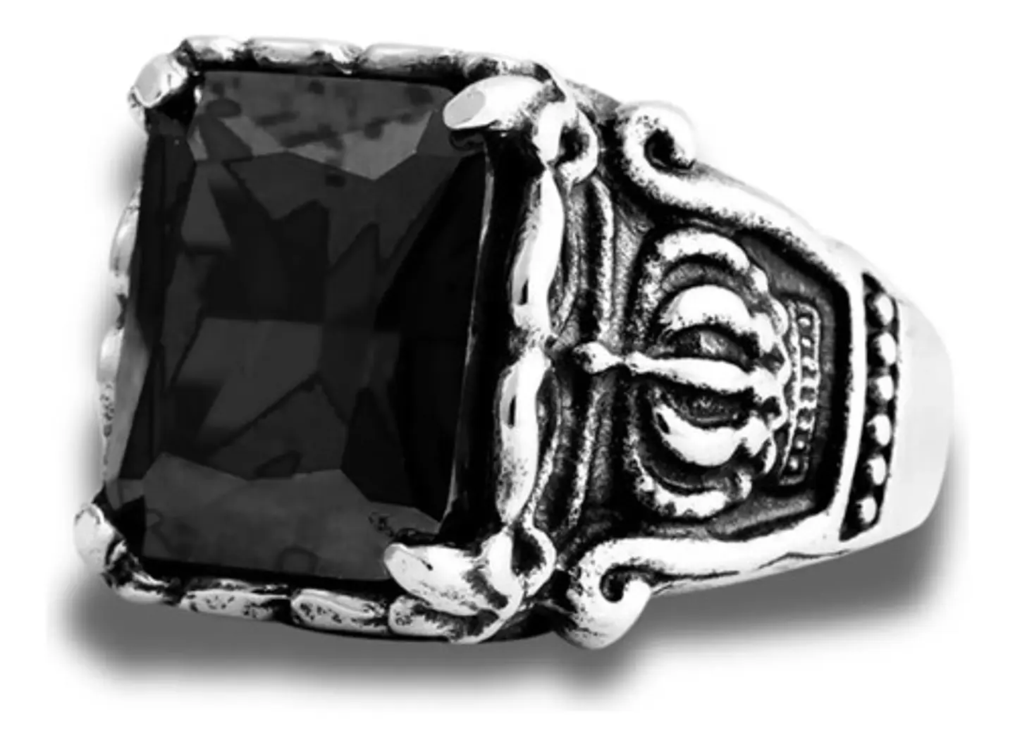 Anillo Corona Piedra Cz Color Plata Acero Inoxidable Hombre 11