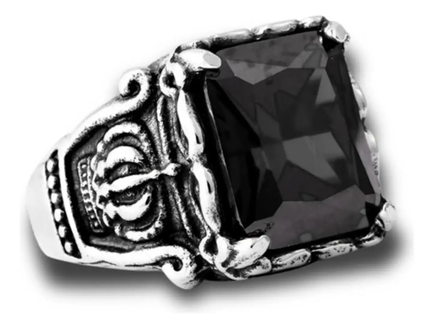 Anillo Corona Piedra Cz Color Plata Acero Inoxidable Hombre 12