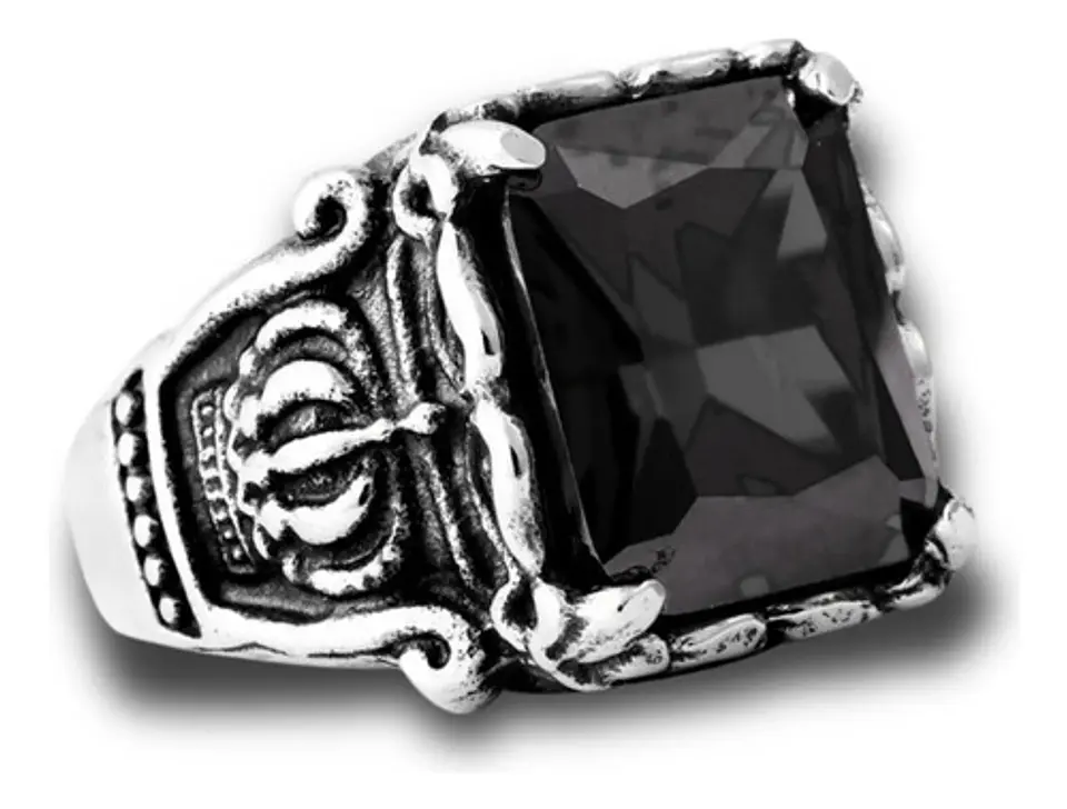 Anillo Corona Piedra Cz Color Plata Acero Inoxidable Hombre 12