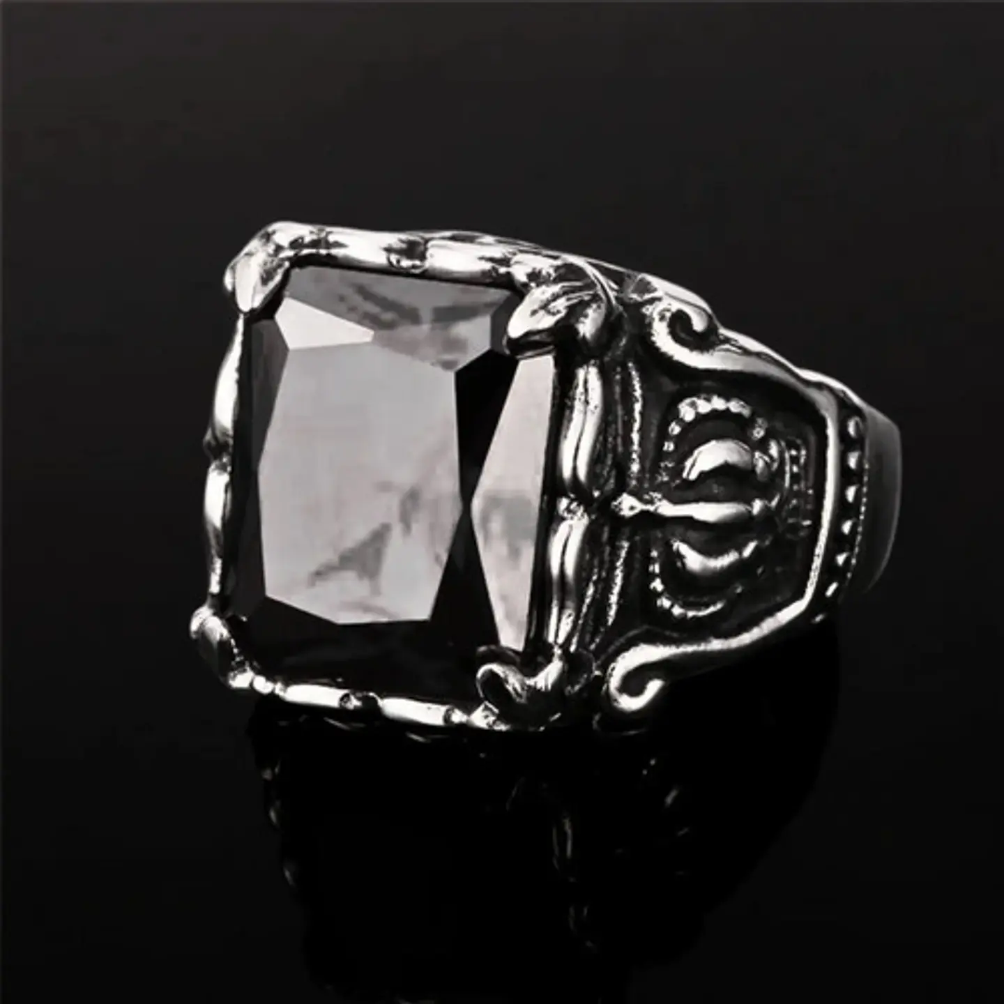Anillo Corona Piedra Cz Color Plata Acero Inoxidable Hombre 16
