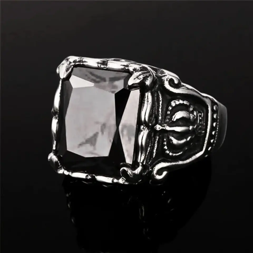 Anillo Corona Piedra Cz Color Plata Acero Inoxidable Hombre 16
