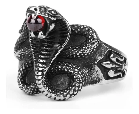 Anillo Acero Argolla Inoxidable Cobra Serpiente Para Hombre