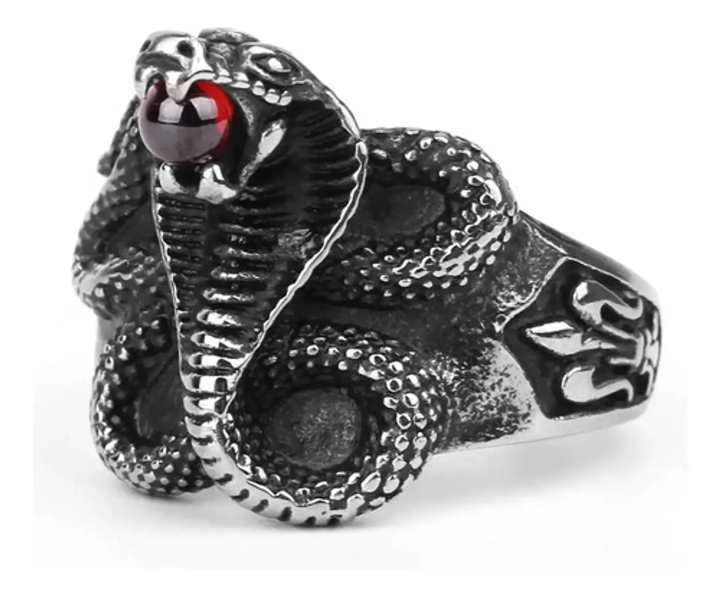 Anillo Acero Argolla Inoxidable Cobra Serpiente Para Hombre 2