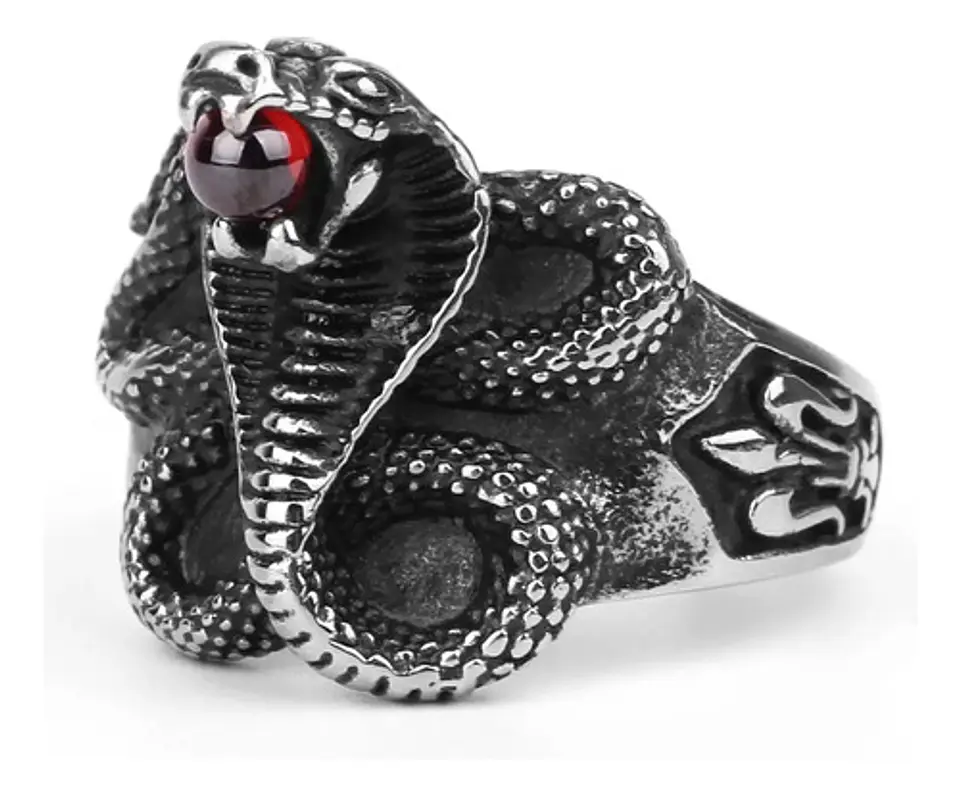 Anillo Acero Argolla Inoxidable Cobra Serpiente Para Hombre 2