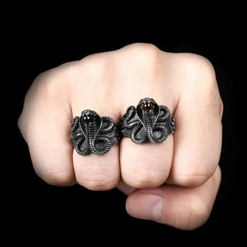 Anillo Acero Argolla Inoxidable Cobra Serpiente Para Hombre 6