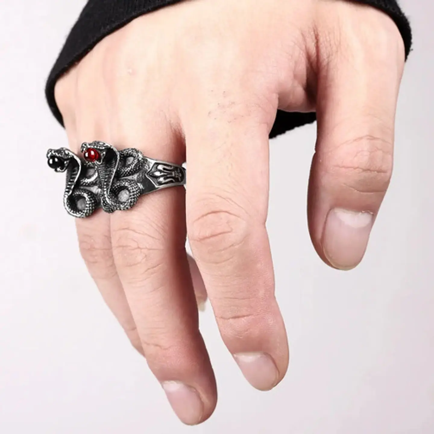 Anillo Acero Argolla Inoxidable Cobra Serpiente Para Hombre 7
