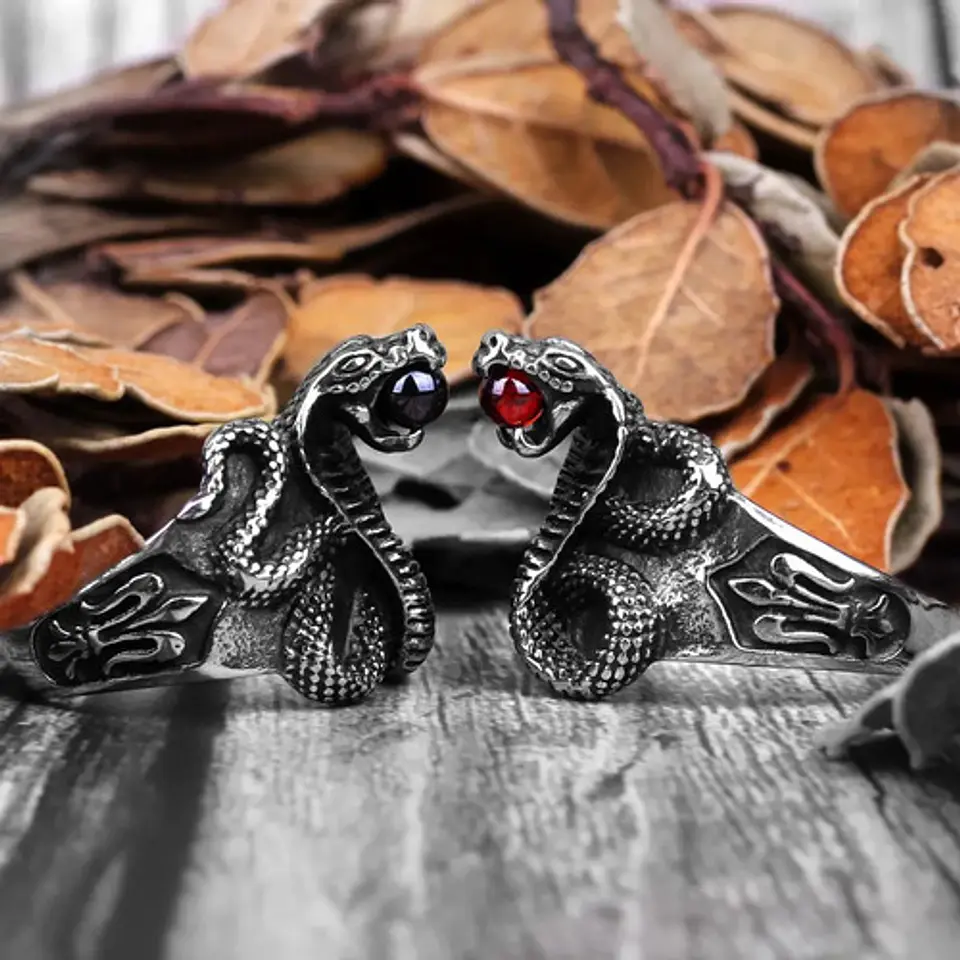 Anillo Acero Argolla Inoxidable Cobra Serpiente Para Hombre 8