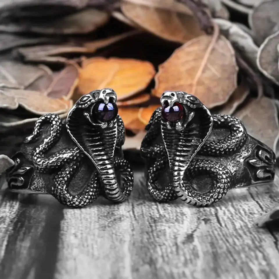 Anillo Acero Argolla Inoxidable Cobra Serpiente Para Hombre 9