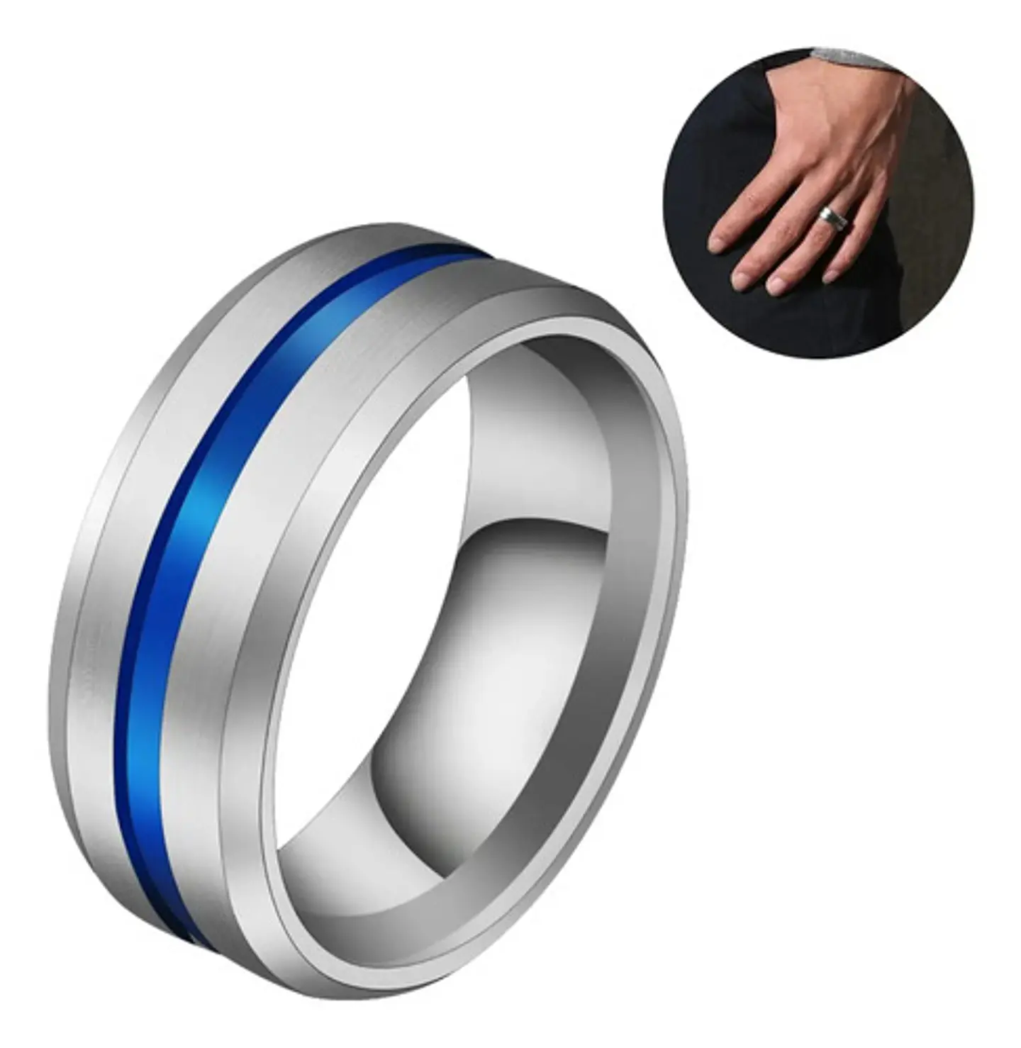 Anillo Argolla Acero Inoxidable Color Negro Azul Para Hombre 7