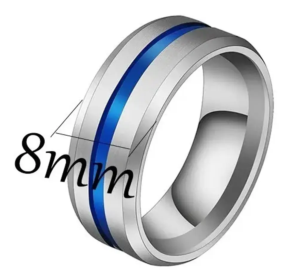 Anillo Argolla Acero Inoxidable Color Negro Azul Para Hombre 8