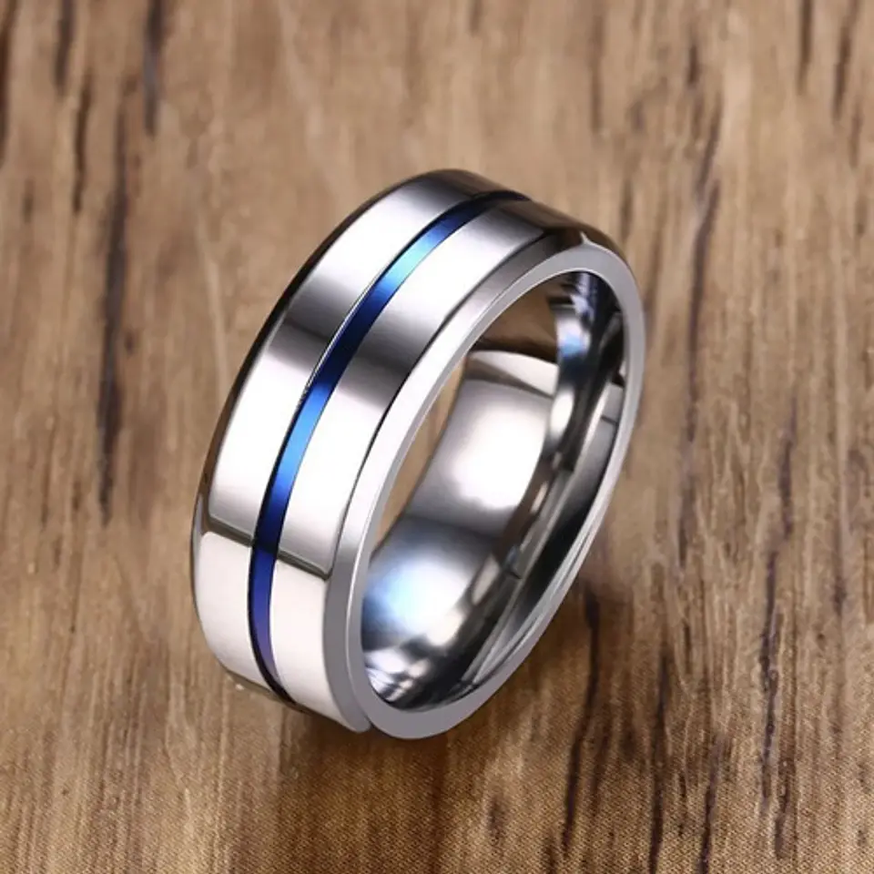 Anillo Argolla Acero Inoxidable Color Negro Azul Para Hombre 9