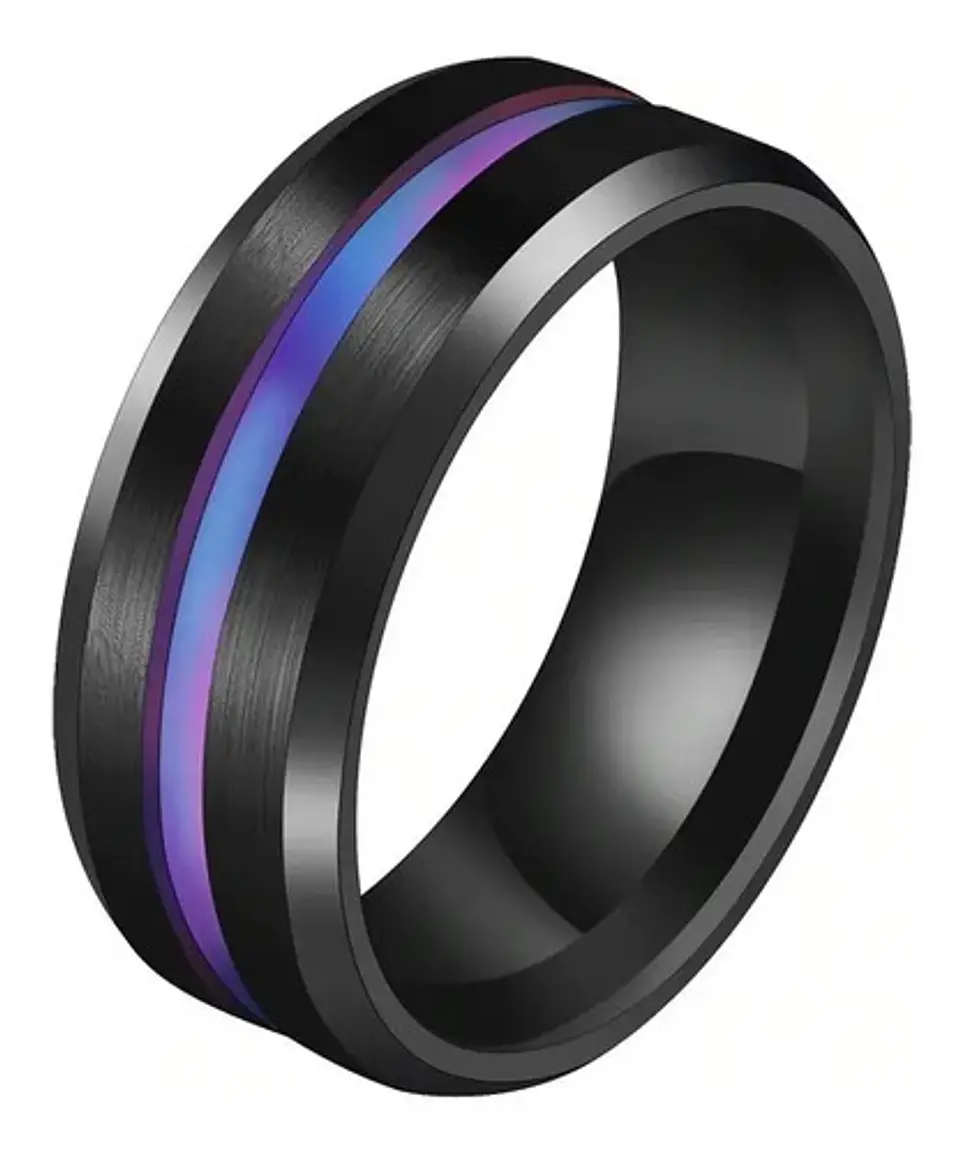 Anillo Argolla Acero Inoxidable Color Negro Azul Para Hombre 13