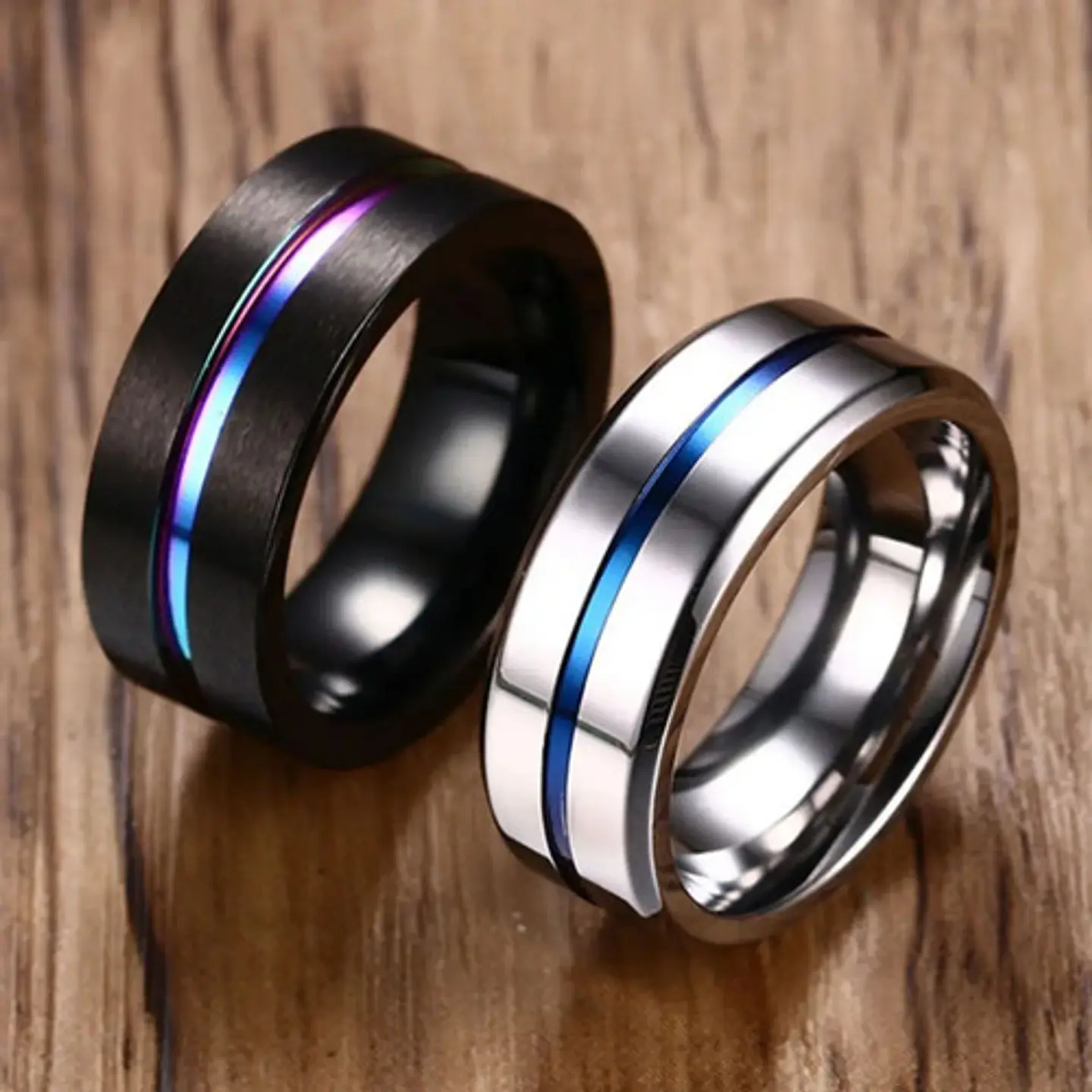 Anillo Argolla Acero Inoxidable Color Negro Azul Para Hombre 15
