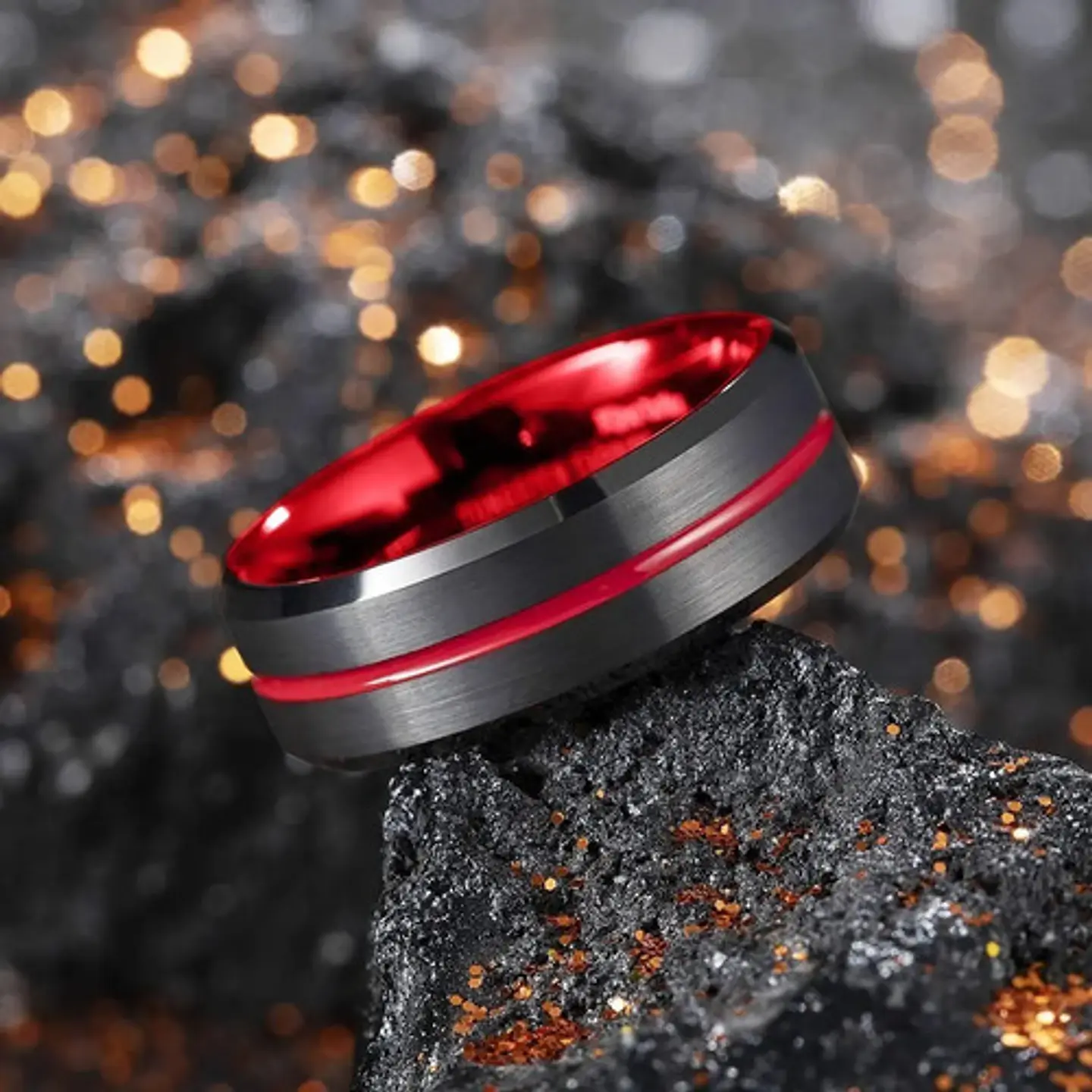 Anillo Argolla Acero Inoxidable Color Negro Azul Para Hombre 19