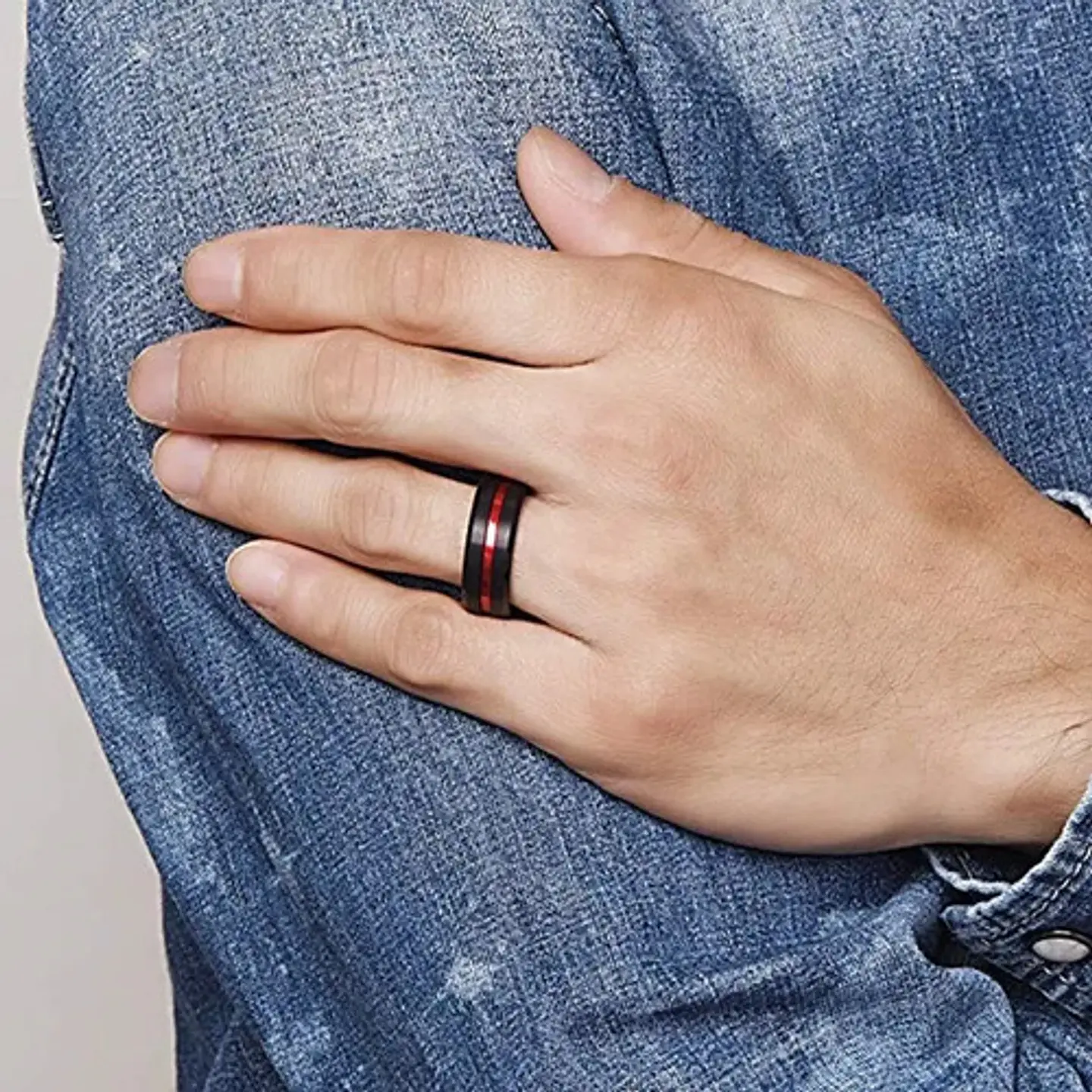 Anillo Argolla Acero Inoxidable Color Negro Azul Para Hombre 21