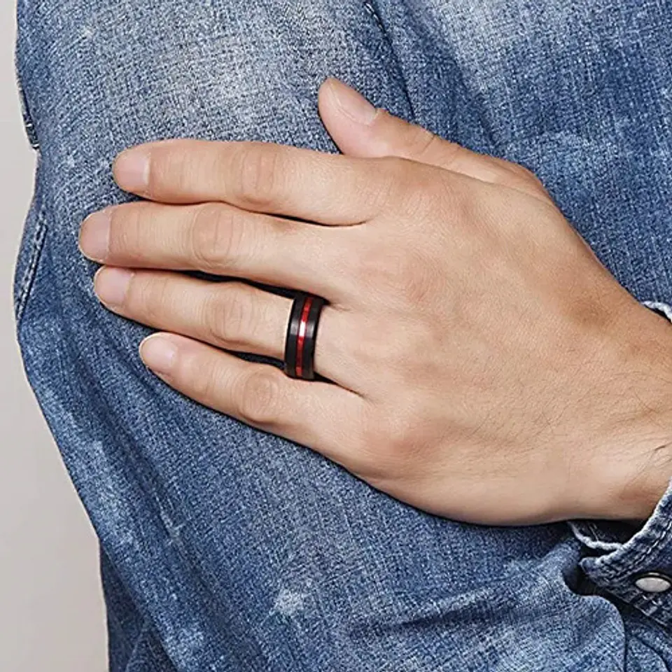 Anillo Argolla Acero Inoxidable Color Negro Azul Para Hombre 21