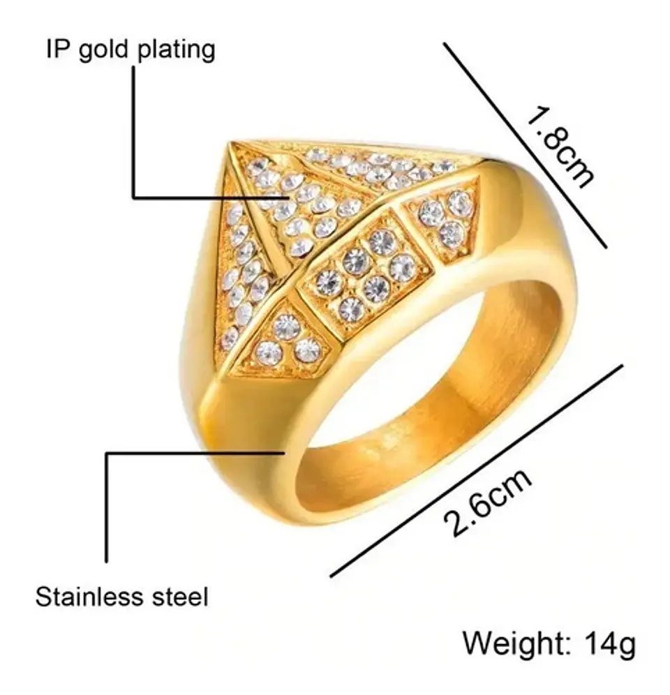 Anillo Hip Hop Acero Inoxidable Diamante Color Oro Hombre 2
