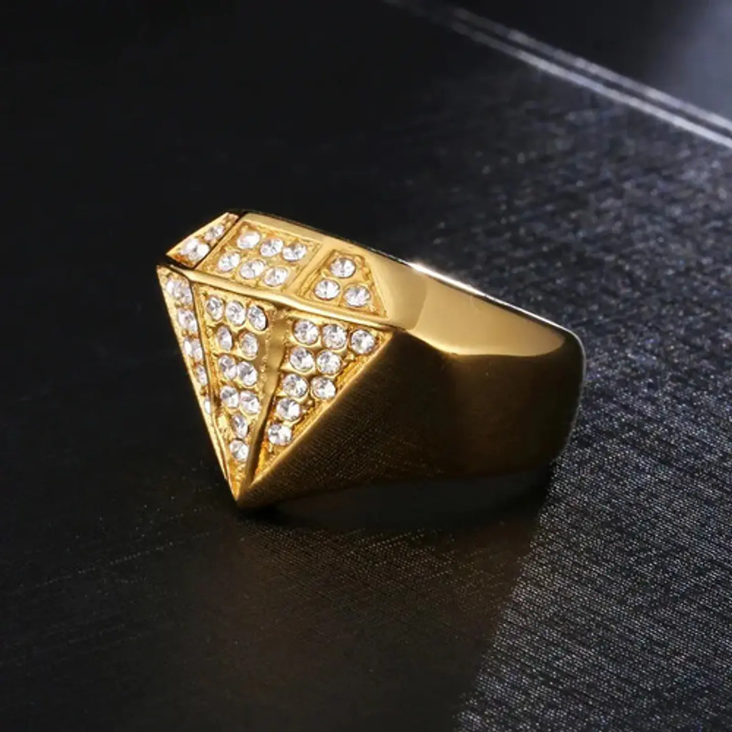 Anillo Hip Hop Acero Inoxidable Diamante Color Oro Hombre 4